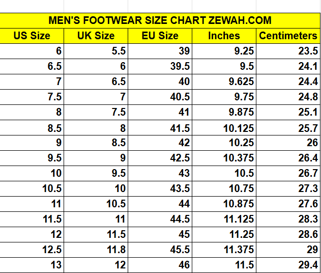 SERVIS CHEETAHS SIZE CHART