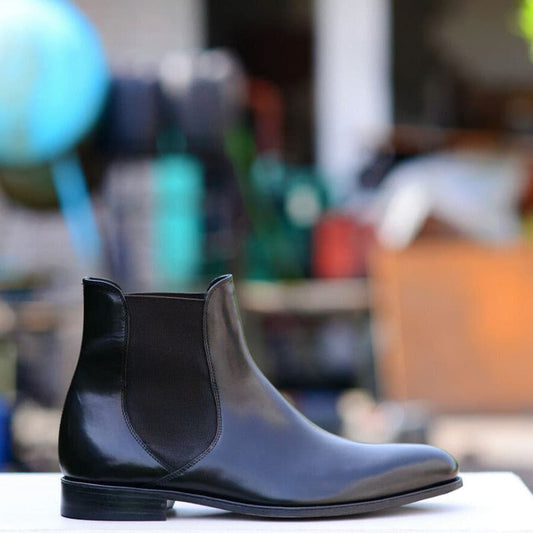 Black Chelsea Dip Toe Leather Boots