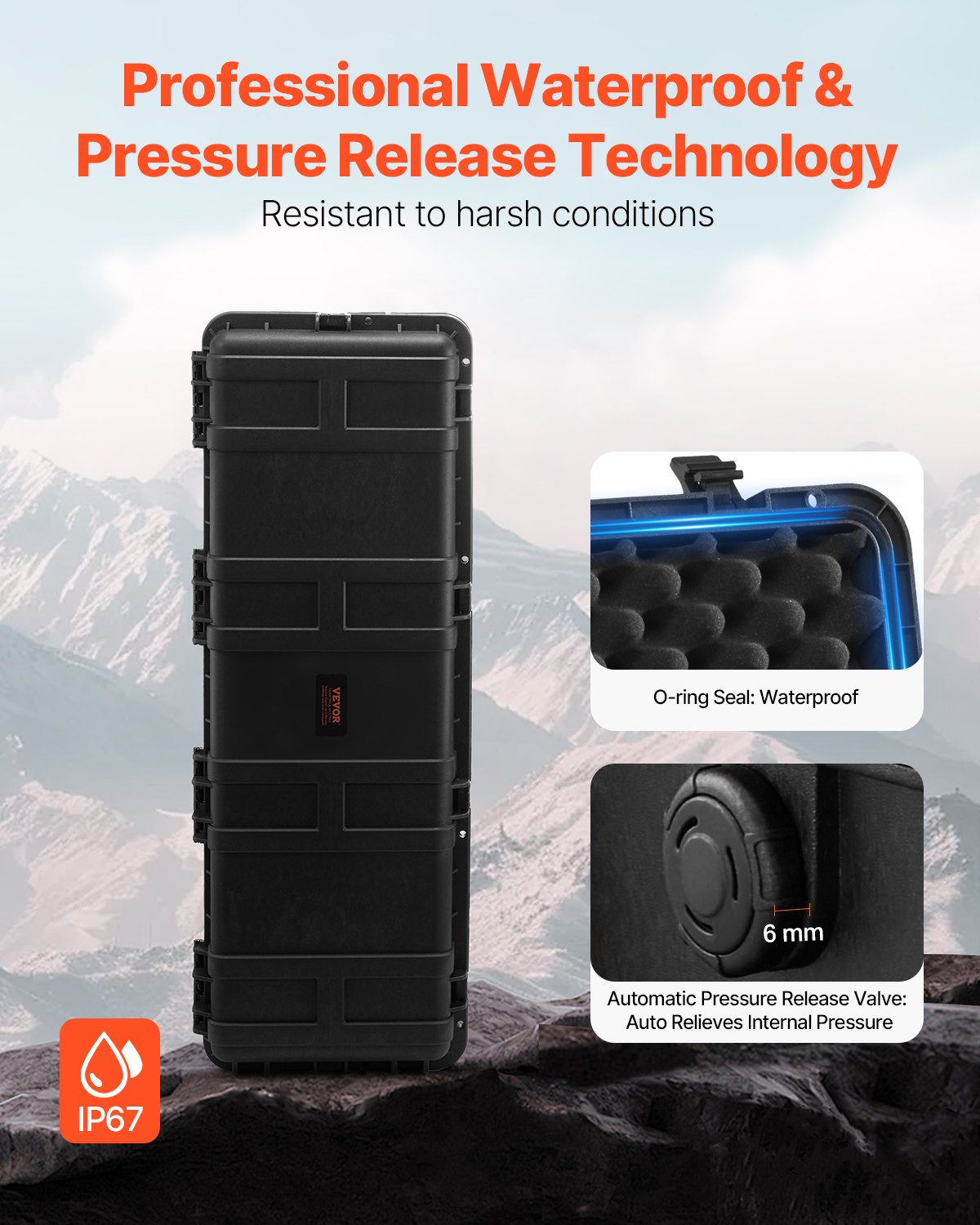 Weatherproof Hard Case, Heavy Duty Protective Dry Box Case With Pre-Cut Foam & Retractable Pull Handles For Travel, Hunt, Military, Tactical, IP67 Waterproof Case For Cameras