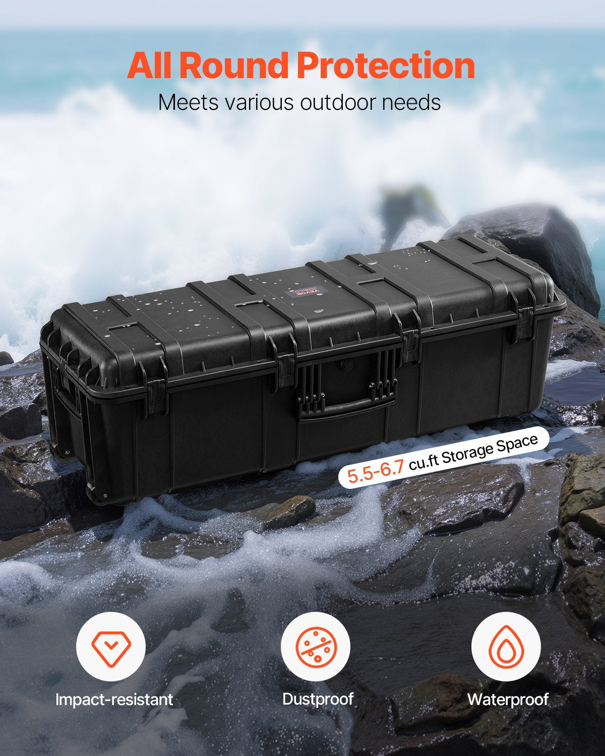 Weatherproof Hard Case, Heavy Duty Protective Dry Box Case With Pre-Cut Foam & Retractable Pull Handles For Travel, Hunt, Military, Tactical, IP67 Waterproof Case For Cameras
