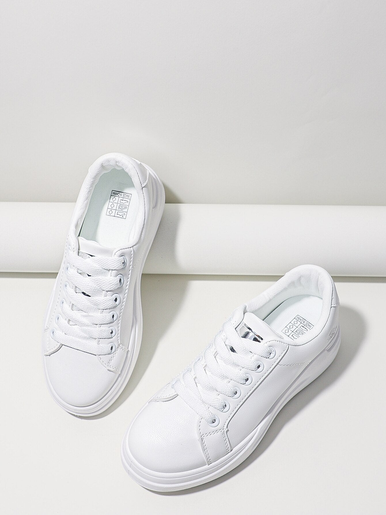 White Floral Embroidered Lace-Up Sneakers for Women