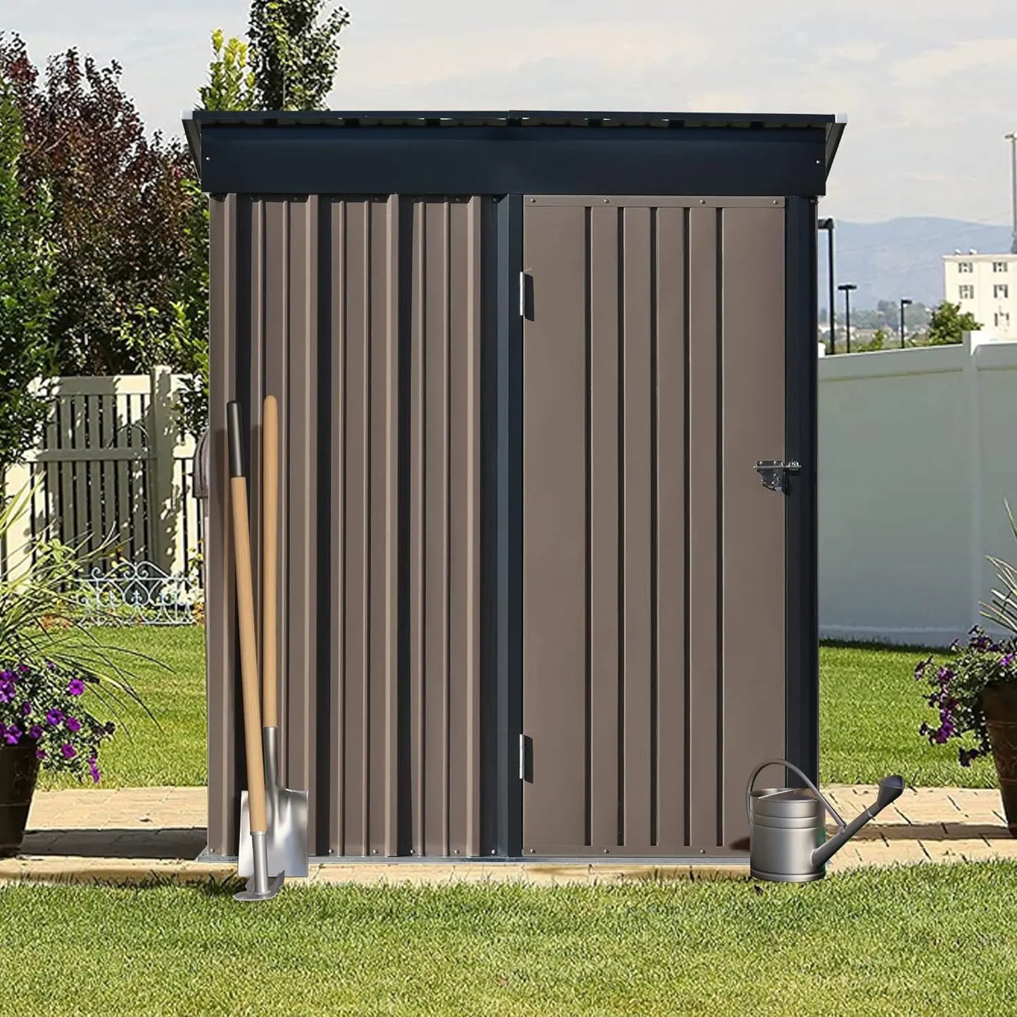 Outdoor Storage Shed with Lockable Doors for Backyard Lawn Garden 10ftx8ft Metal Outdoor Galvanized Steel Storage Shed