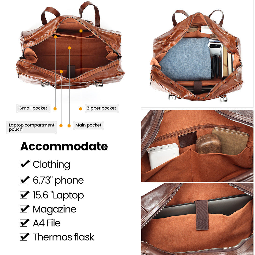Large Capacity Retro Hand-held Business Leather Short Trip Travel Bag