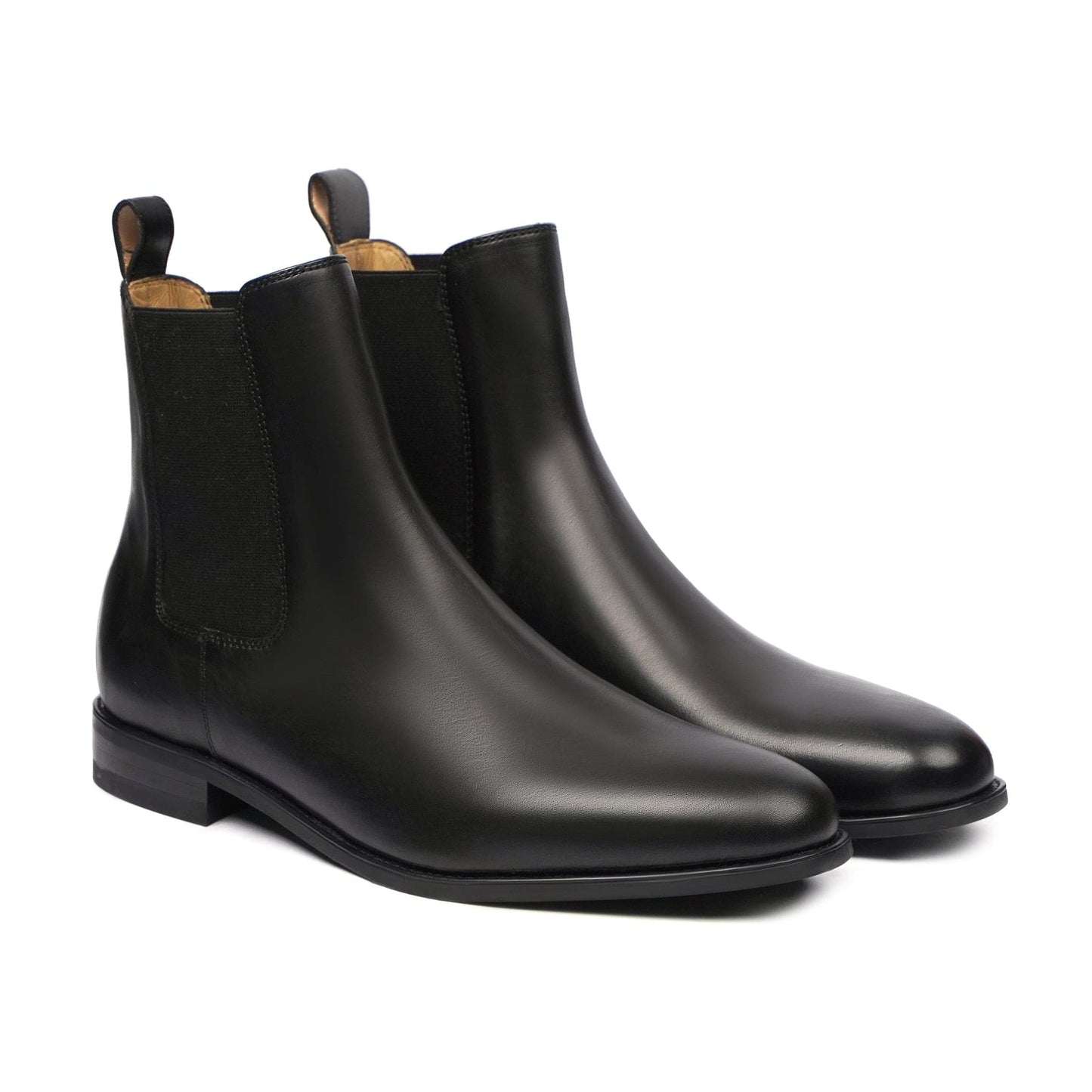 Black Chelsea Round Toe Leather Boots