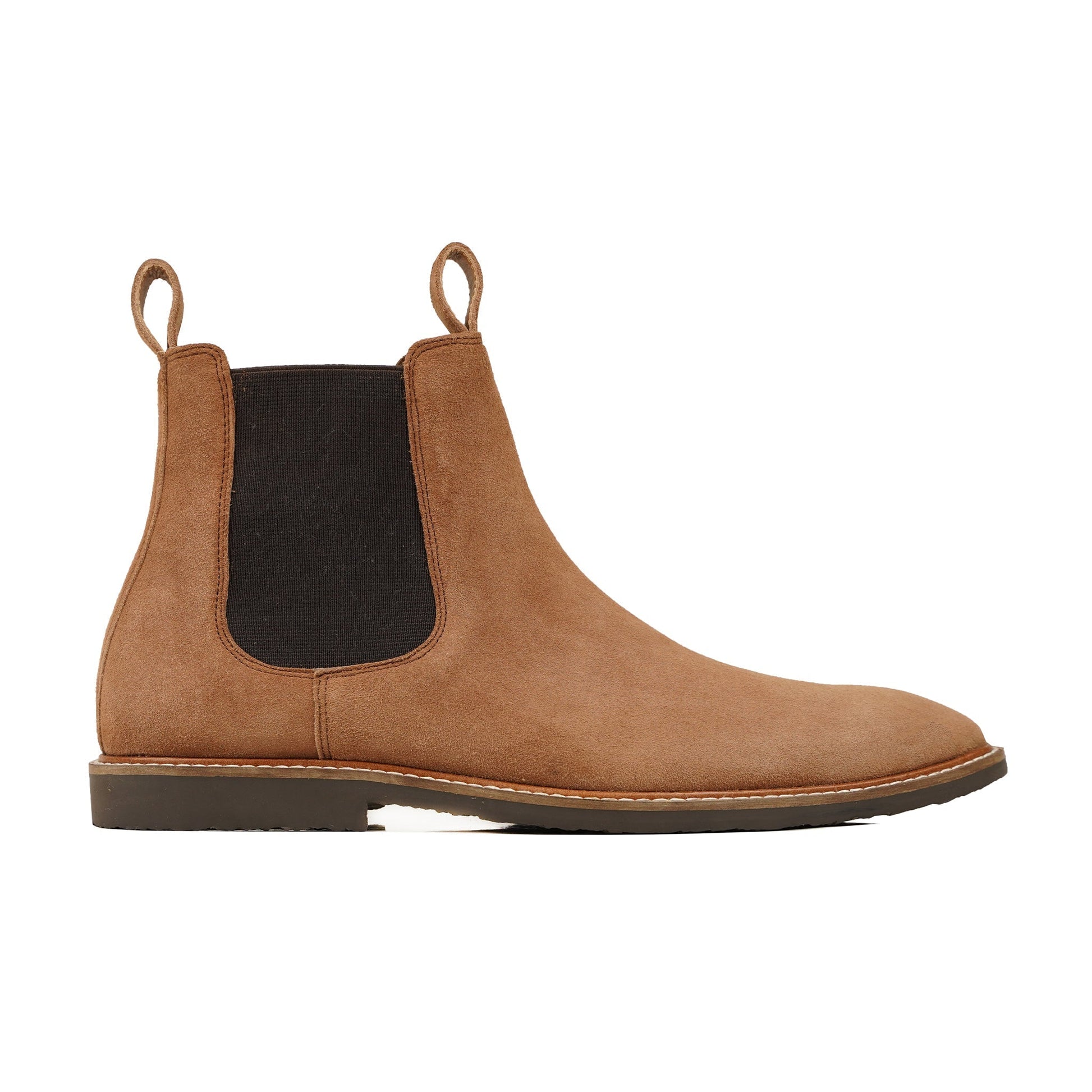 Brown Suede Chelsea With Double Pull Tab Brown Suede Chelsea With Double Pull Tab, Leather Boots