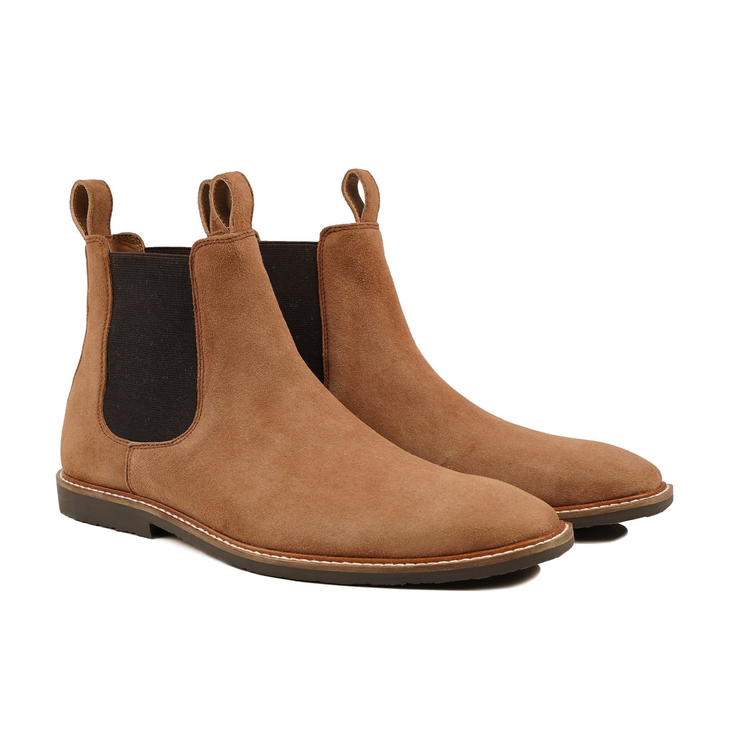 Brown Suede Chelsea With Double Pull Tab Brown Suede Chelsea With Double Pull Tab, Leather Boots