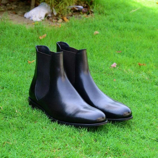 Black Chelsea Dip Toe Leather Boots