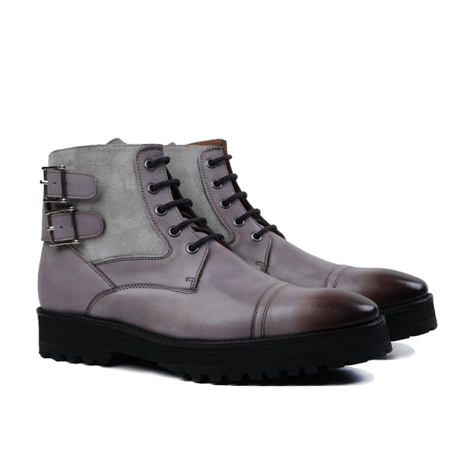 Calf Leather Boots with Adjustable Side Buckle and Double Cross Strap Detailing Calf Leather Boots with Adjustable Side Buckle and Double Cross Strap Detailing, Leather Boots